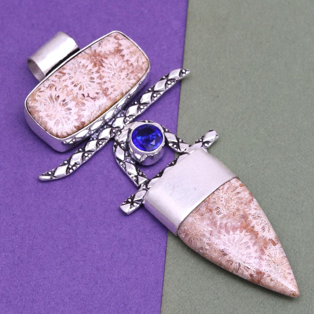 Necklace Fossil Gemstone Coral Gifted Jewelry 18" Handmade Natural