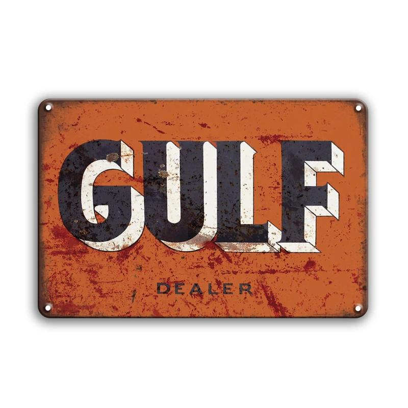 Vintage Decor Shabby Chic Metal Tin Signs Gulf Esso Agip Man Cave Wall Decoraion Motor Oil Garage Wall Stickers Gas Decor Pla