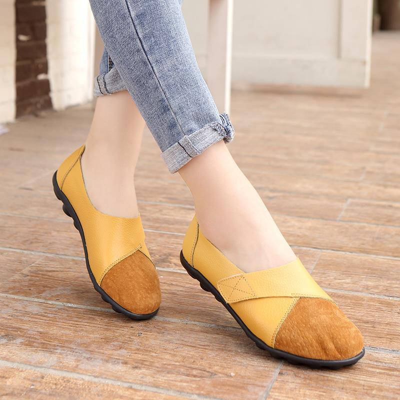 Woman's Flats Loafers Shoes Soft PU Leather Casual Shoes Big Size 35-44 Mocassin Boat Shoes for Women Hook Loop