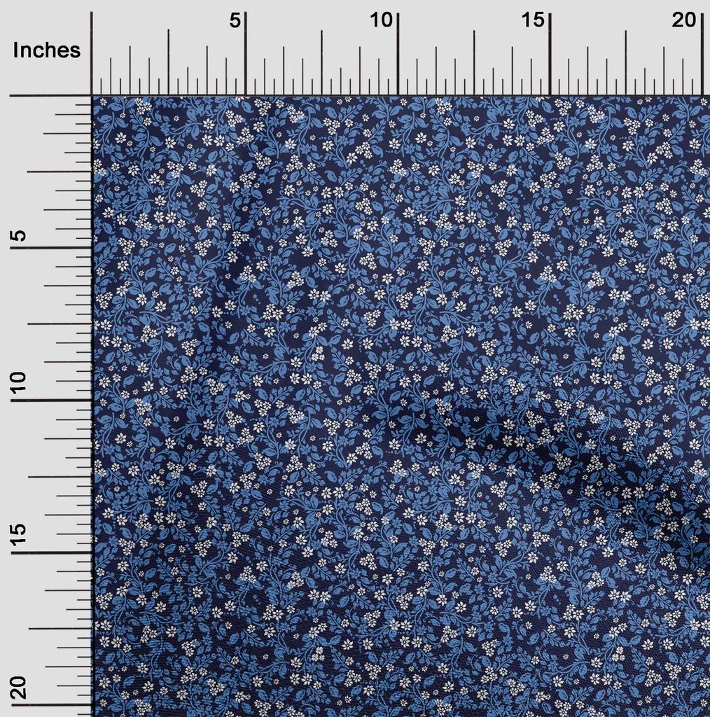 oneOone Cotton Flex Blue Fabric Floral Ditsy Silhouette Diy Clothing Quilting Fabric Print Fabric By Yard 40 Inch