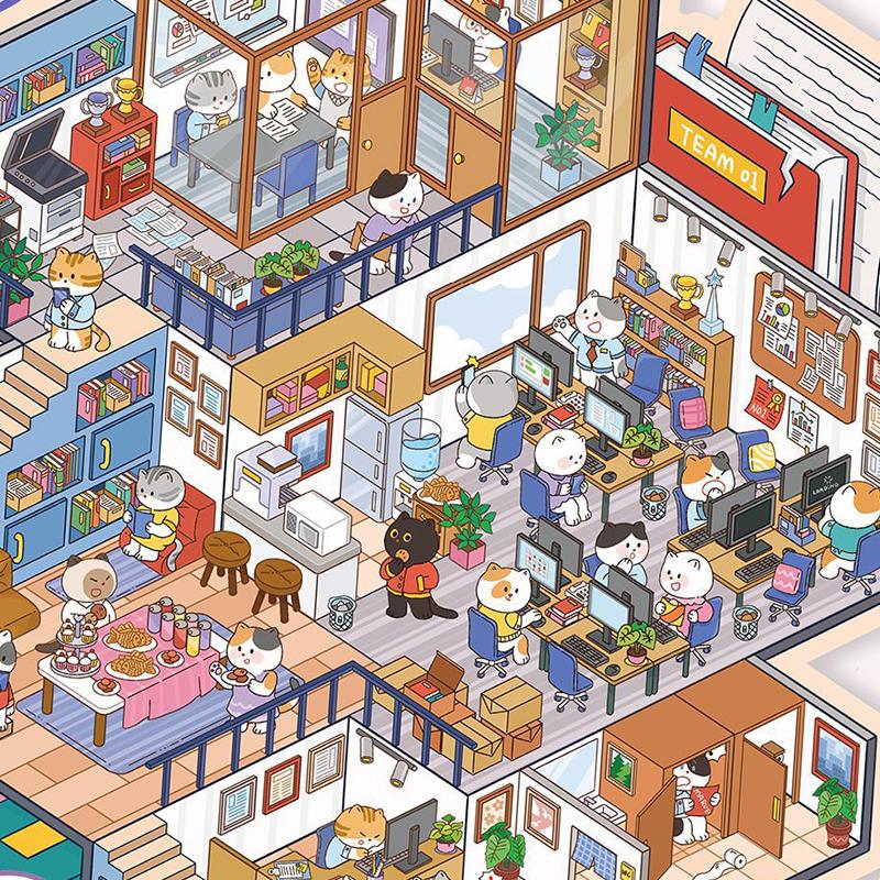 1Set Cartoon Diy 3D Stickers Pocket Cabin Scene Stacking Pasting Stickers Large Miniature Scene Stickers Birthday Gifts