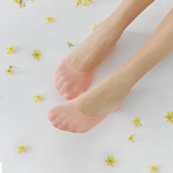 [5-Set] Lulu Women's Plain Mesh Summer Footwear Silicone Fake Socks