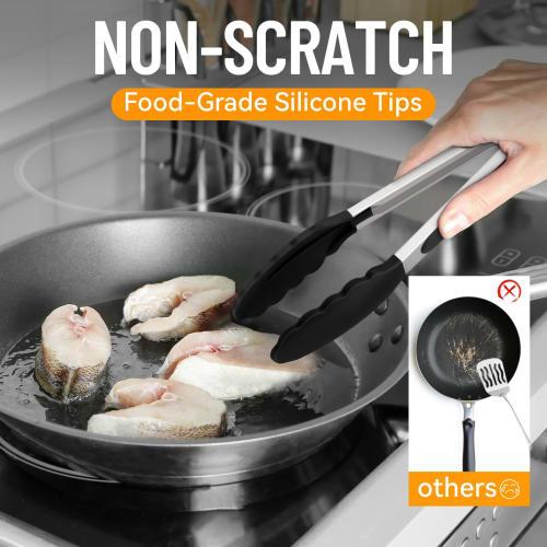 Hotec Tongs, Stainless Steel Kitchen Tongs, Silicone Tongs for BBQs and Grills, Heat-Resistant, Antibacterial, Lockable Storage, Set of 2 (Black), 23c