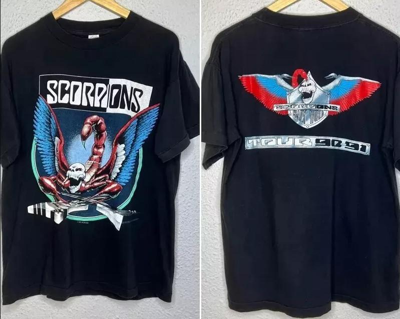 

1990 Scorpions Tour 9091 Crazy World 90s 2 Side Black Unisex Tshirt Reprint Unisex T-Shirt XL