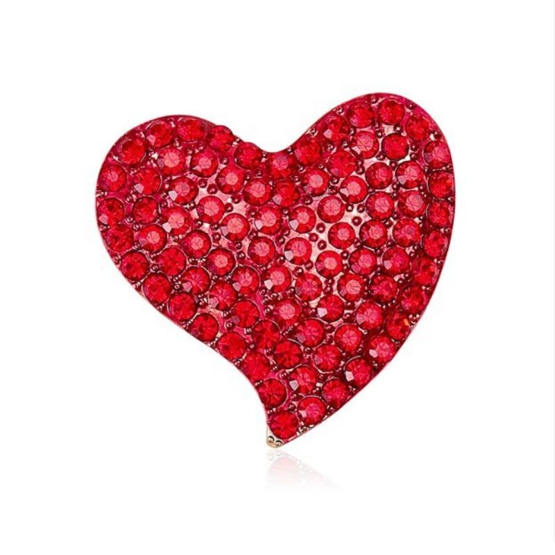 Elegante e Individualista, Diamante de Agua, Broche Rojo en Forma de Corazón, Oficina, Fiesta, Amigo, Vestido, Vestido y Accesorios