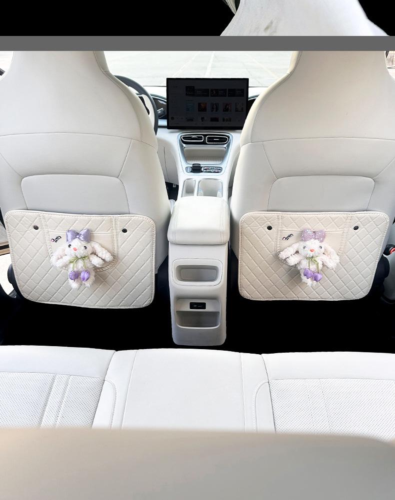 Leather Anti Kick Pad for Geely EX2 2026 Cute Big Eared Rabbit Child Protection Rear Seat Anti Kick Pad Car Interior Accessories