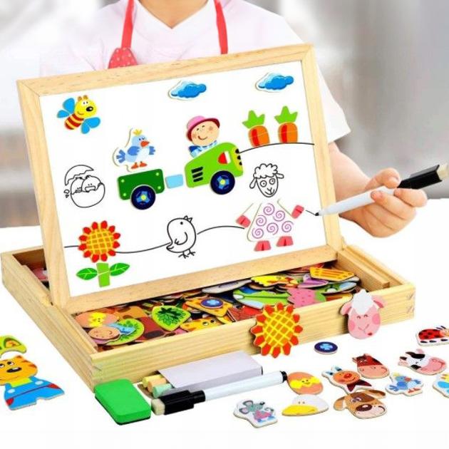 Educational Wooden Eco Magnetic Board Puzzle Farm 107 Elements