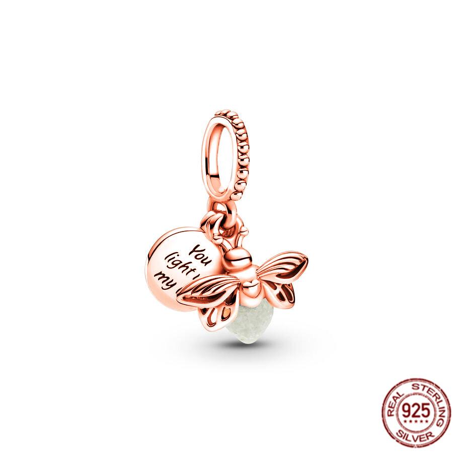 

Ювелирные изделия своими руками из стерлингового серебра S925 пробы, шарик из розового золота и золота, светящийся в темноте светлячок, подвеска в виде бусины, подходит для оригинального браслета