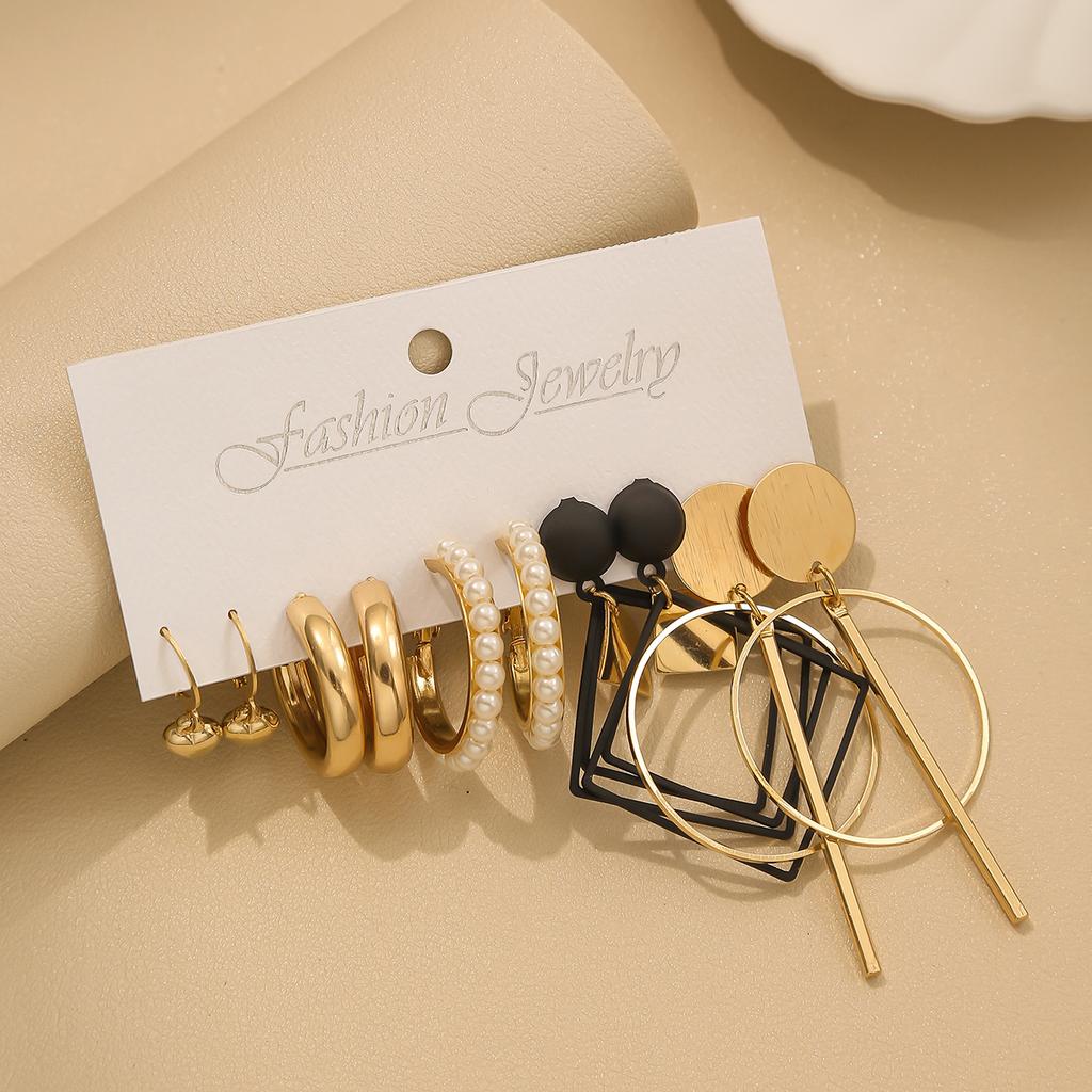 Conjunto de Brincos Pendentes Femininos Boêmios Retrô Geométricos com Borlas e Pérolas