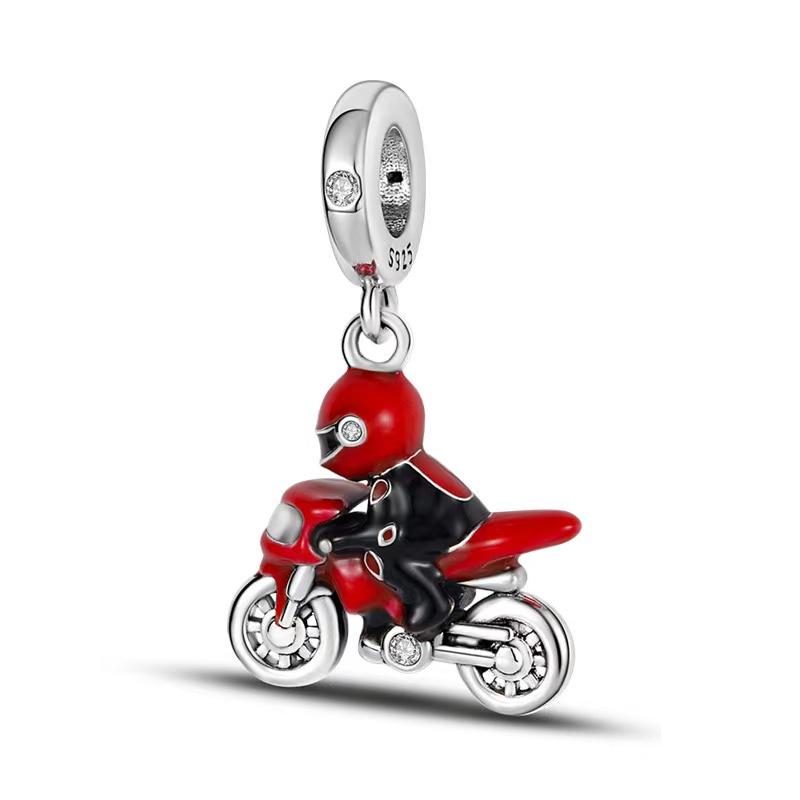 NEW Sparkling Red Series Charm Bead Clip Fit Original Silver Bracelet DIY Jewelry Christmas Gift Reindeer Motorcycle Dangle