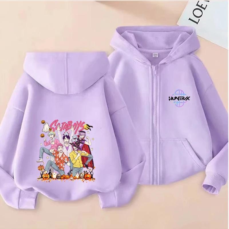 Christmas Gift Kids Zipper Hoodie Warm Fashion Interesting Creative Kpop Demon Hunters Cartoon Anime Comfortable Zipper Hoodies