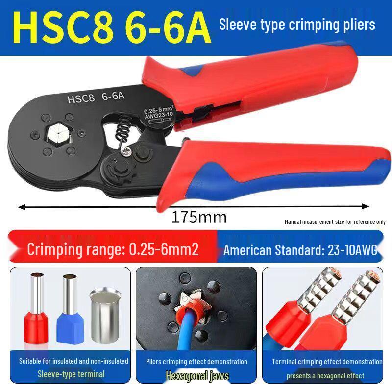 HSC8 Insulated Cold-Press Terminal Crimping Pliers for Tubular and Needle Wire