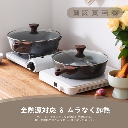 SENSARTE Deep Frying Pan, 28cm, with Lid, Marble Coat, Induction/Gas Compatible, Stir-Fry Pan, Non-Stick, Easy to Clean, Wok, Non-Stick, High Heat Eff