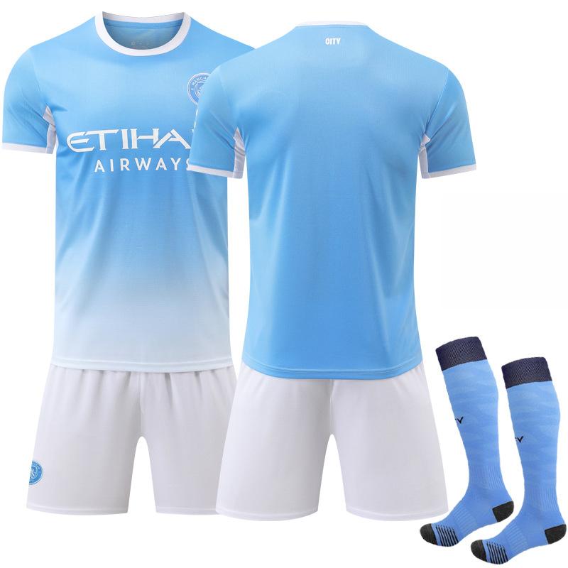 2627 Man City Quick-Dry Home & Away Kit: Men's Short Sleeve Jersey Set for Summer