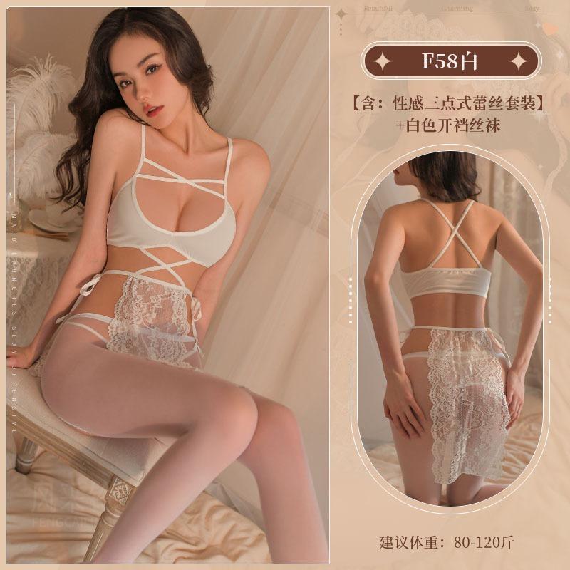Big Size Passion Three-point Style Small Chest Bell Lace Sexy Sexy Lace Pure Desire Lace Up Dress Elegant Tank Mini Dress YRM6