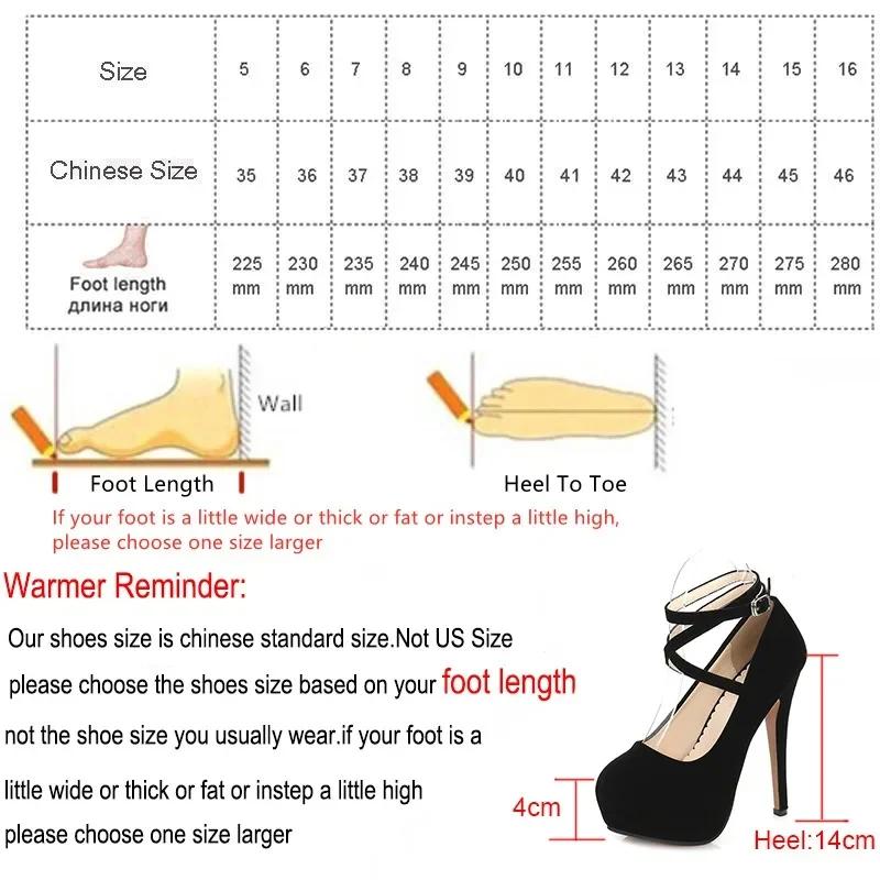 Fashion Pumps High Heel Women New Style Flock Fashion Cross Straps 14cm Heel High 4cm Platform Model Nightclub Sexy Plus Size 35-46
