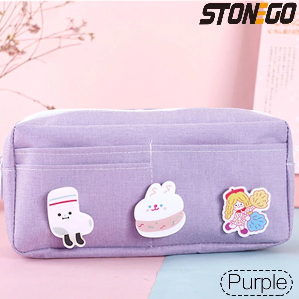 STONEGO Large-capacity Cartoon Pen Bag Canvas Simple Handbook Bag Small Fresh Student Storage Bag