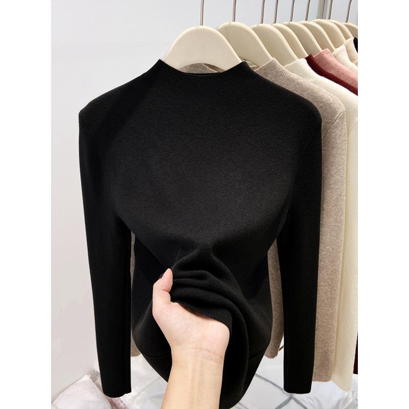 Korean version of temperament slim-fitting semi-turtleneck front shoulder long-sleeved knitted sweater for women's autumn and winter sexy pure desire