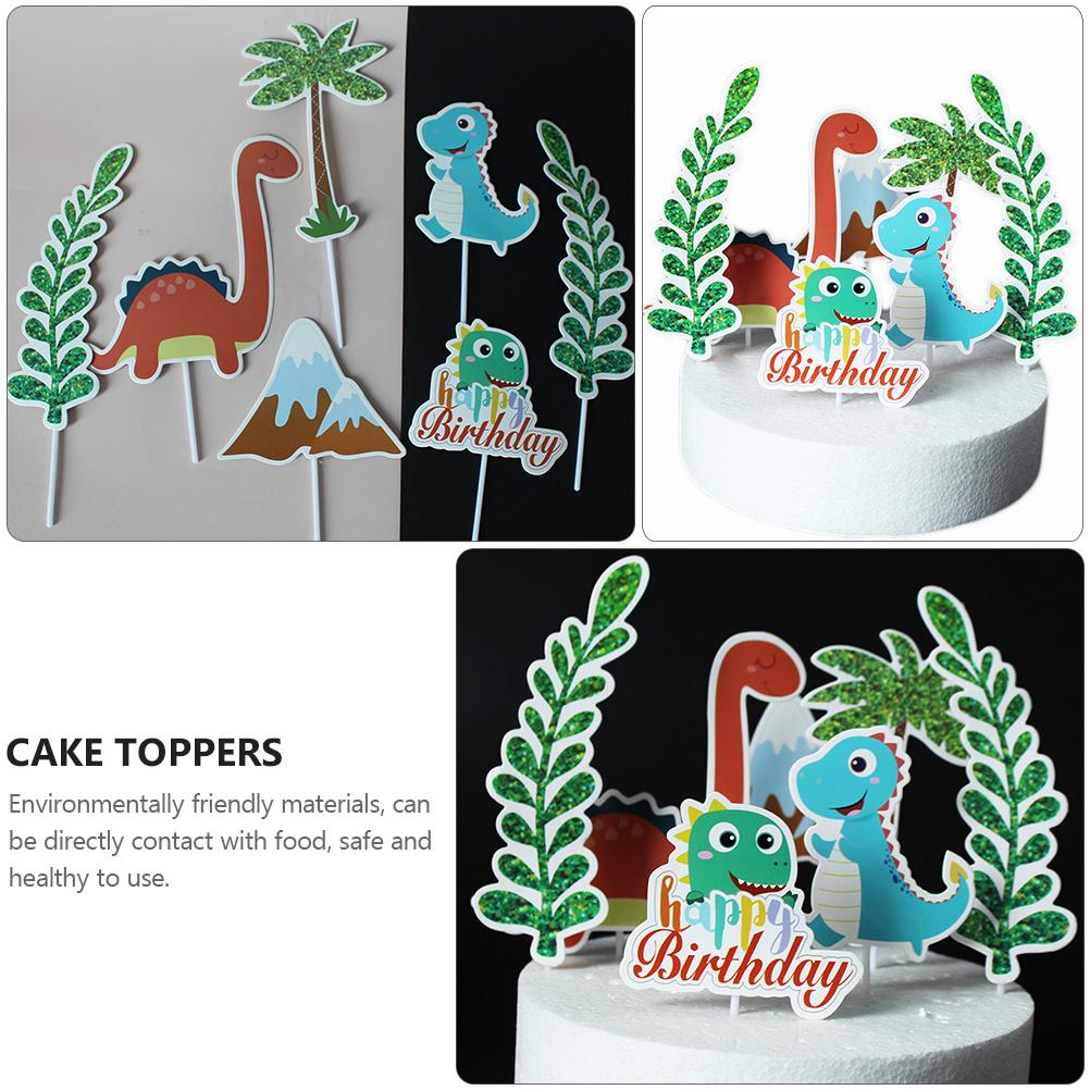 6 Sets Cake Insert Quantity Toppers Dinosaur Dessert Decoration Baking Birthday Party Supplies Paper