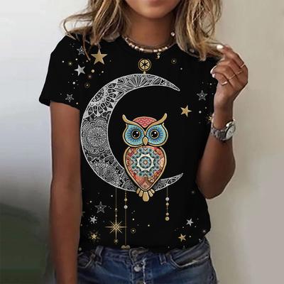 Damen T-Shirts Tiere Niedlich 3D Eule Grafik Bedruckte T-Shirts Mode Kurzarm Oberteile Streetwear Oversize Damenbekleidung Sommer