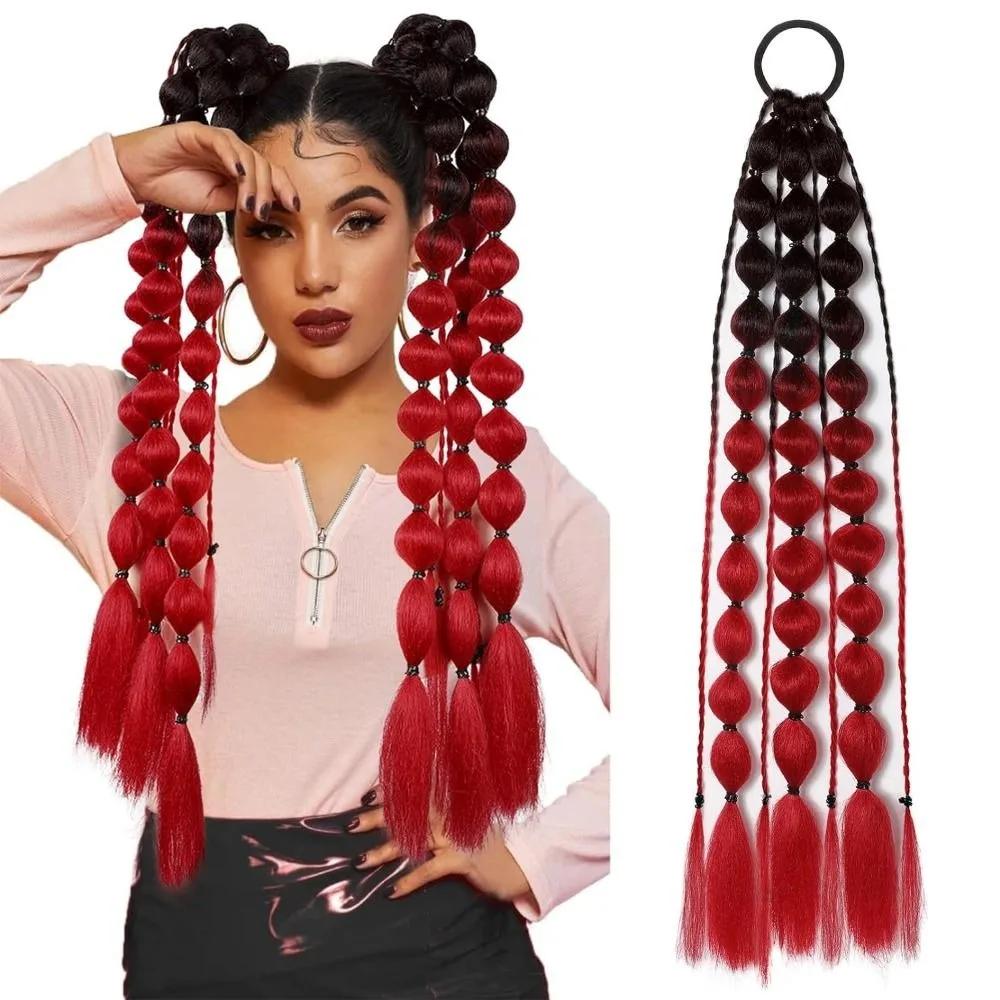 20" Colored Hair Extensions Lightweight with Hair Tie Kids Bubble Ponytail Extension Fashion Women Handmade Braided
