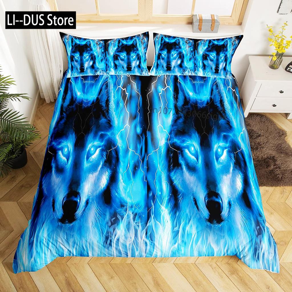 Galaxy Wolf Duvet Cover Set Full Size Bedding Set for Boys Girls Wolf Head Printed Duvet Cove Set 1 Quilt Cover 2 Pillowcases