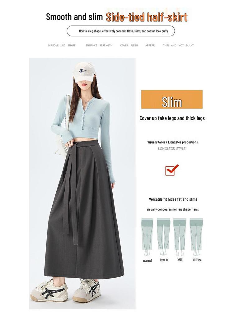 Strappy Flowy Women's A-line Bodycon Midi Skirt with High Waist & Back Slit - Spring 2026