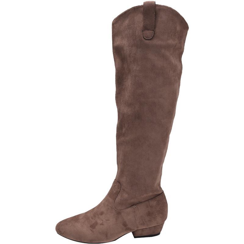 Sheepskin Version~ Thick Heel Pointed Boots Women's Summer Thin New Models But Knee Suede Retro Stacked Knight Boots