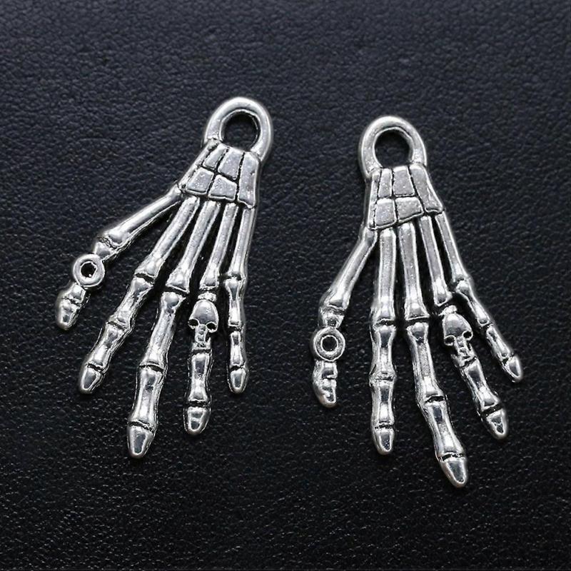 Alloy Pendant Charm Necklace Charms For Jewelry Making Skeleton Hand Shape Antique Silver 10Pcs