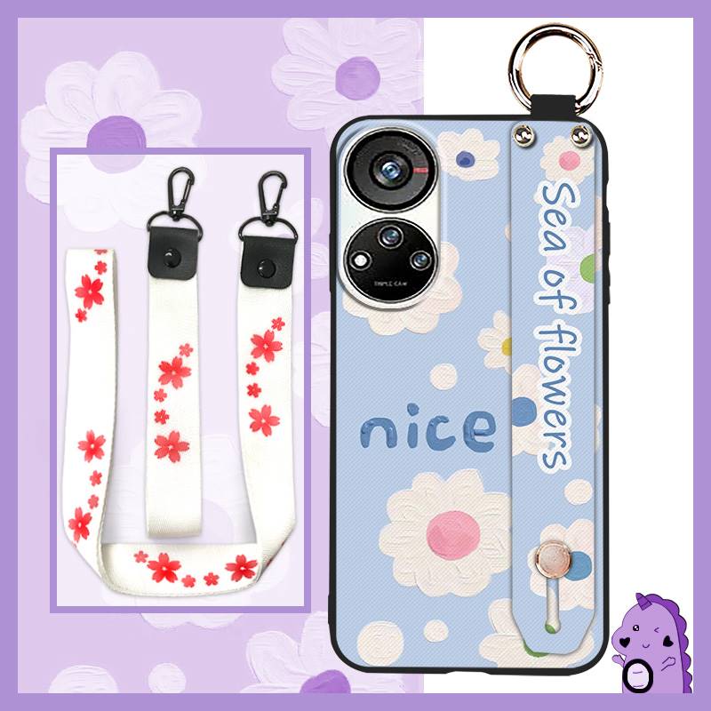 Anti-dust Wristband Phone Case For ZTE Blade V40S/Axon40 SE Flower Durable Fashion Design Ring Back Cover Silicone