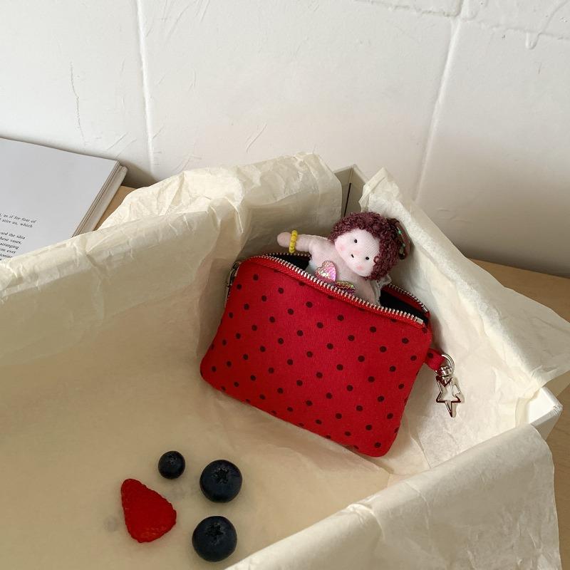 New Cute Polka Dot Coin Change Bag Fabric Zipper Key Storage Bag Mini Pendant Decorative Small Bag