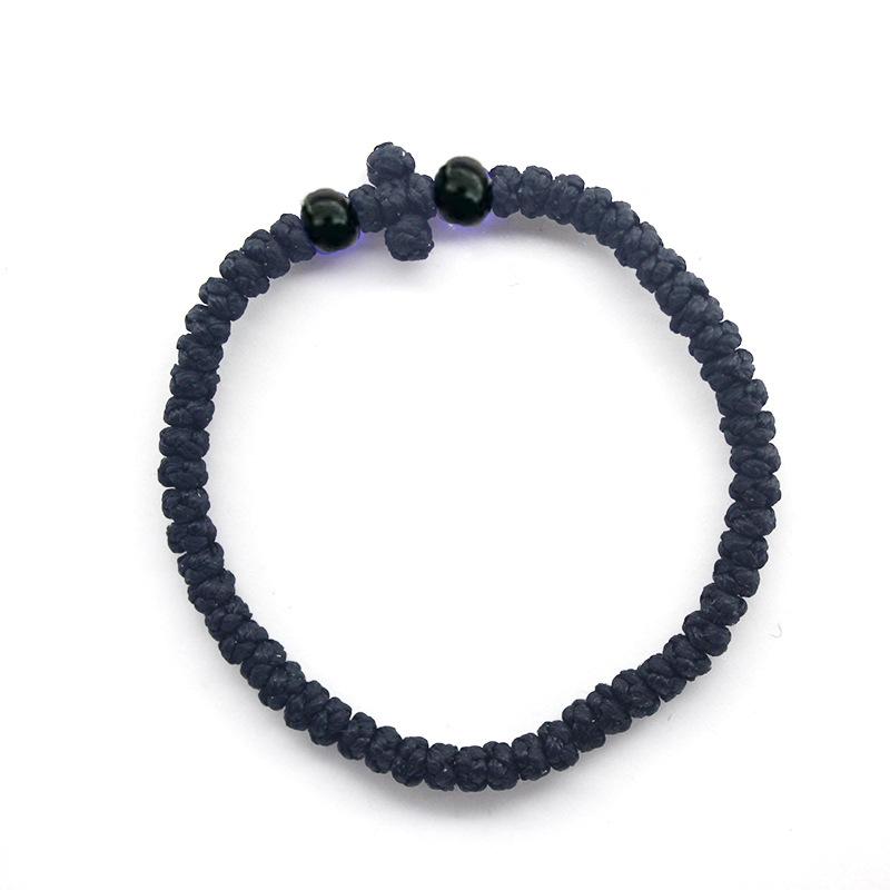 Eastern Orthodox Adjustable Prayer Rope, Hand Knotted Cord Bracelet With Geometric Cross Decor Unisex Multiple Color Options