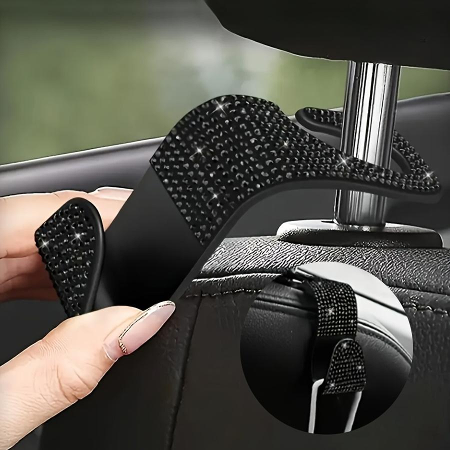 1pcs Black Rhinestone-Studded Hidden Car Seat Hooks Adjustable Ergonomic Design Car Interior Accessories for Organizing Keys, Bags, Hats