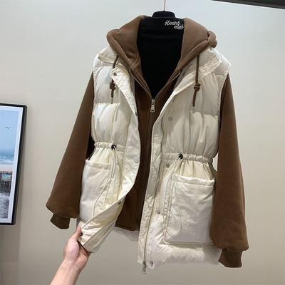 Women's Autumn and Winter Fake Two-piece Down Cotton Jacket Vest Stitched Sweatshirt Plus-size Foreign Thick Coat