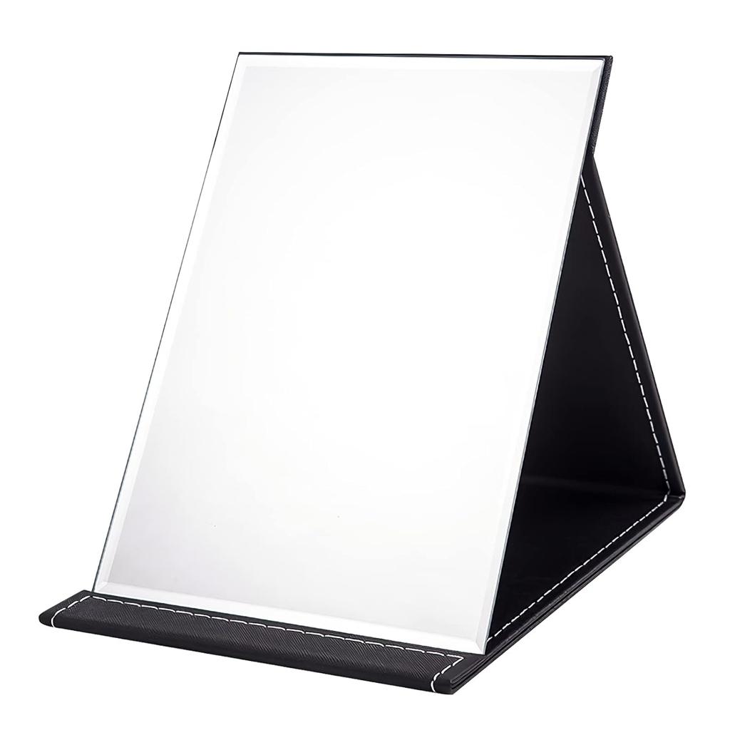 OWLKELA Tabletop Mirror Compact Folding Hand S Size Stand Leather Cover Shatter-resistant Stylish 1612cm Black