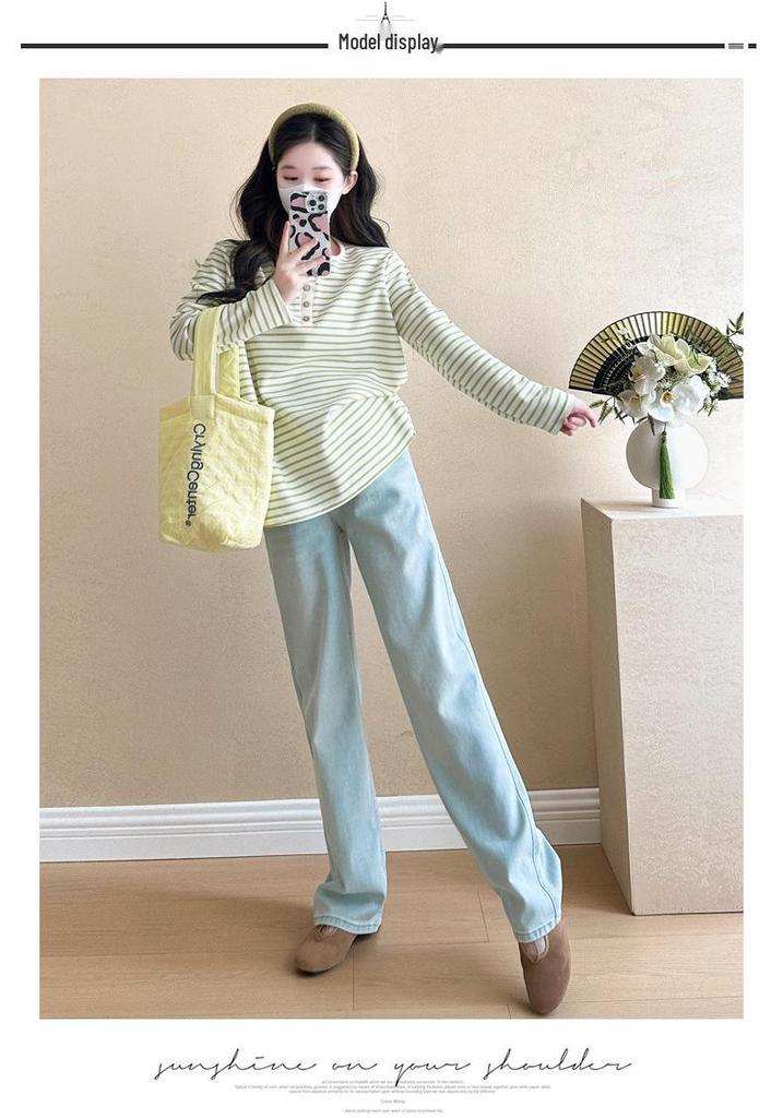 2026 Spring/Summer V-Neck Striped Casual Long Sleeve T-Shirt for Pregnant Women