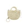 Woven Straw Handbag Small Size with Inner Lining and Detachable Shoulder Strap Half Moon Shape Summer Beach Tote Bag