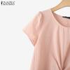 ZANZEA Blusa Estiva a Maniche Corte da Donna Casual Girocollo Tinta Unita