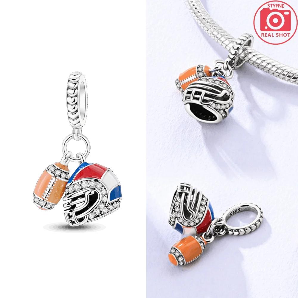 

Authentic Charm Bead Charms copper Plated Creative Rugby Sports Helmet Pendants Compatible With Bracelets Ideal For Women Women Jewellery Making белый
