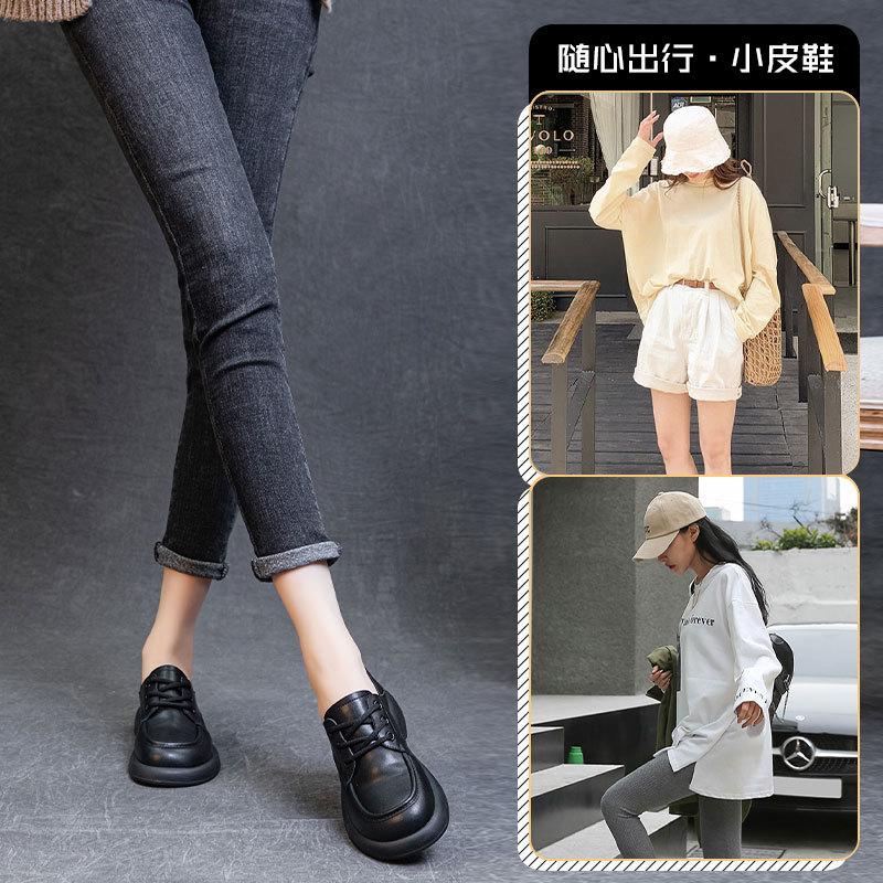 2025 new retro loafers leather soft platform shoes brown spring small leather shoes women's versatile British style shoes