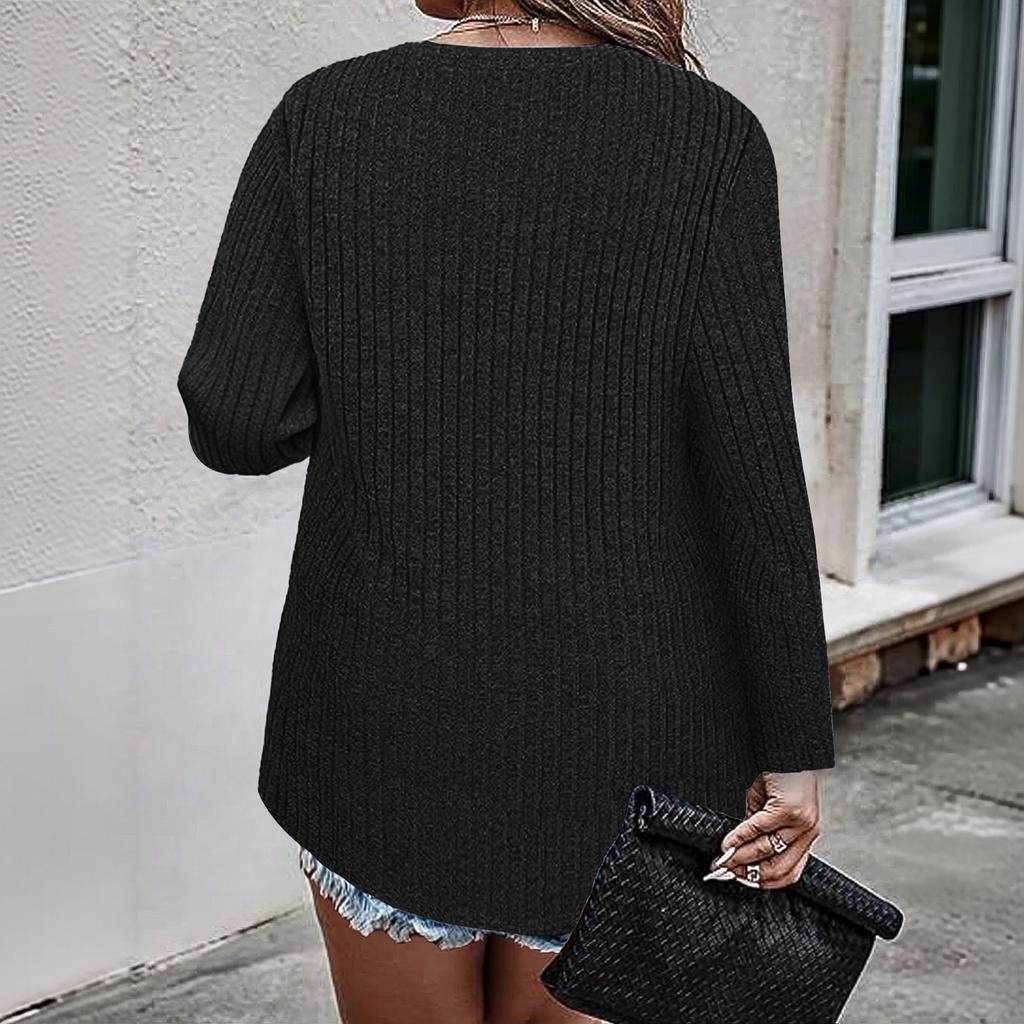 Women's Plus Size Casual Long Sleeve V-Neck Zipper T-Shirt