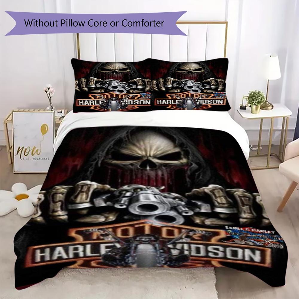Harley Davidson Skull Gun Bedding 1 Duvet Cover 2 Pillowcase Without Core Without Core Christmas Birthday Gift Soft And Comfortable