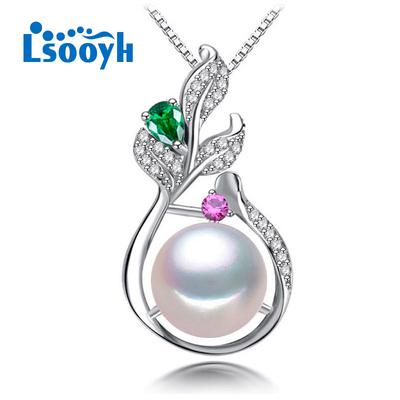 LSOOYH Collane con foglie di cristallo austriaco verde moda perle d'acqua dolce naturali per gioielli da donna