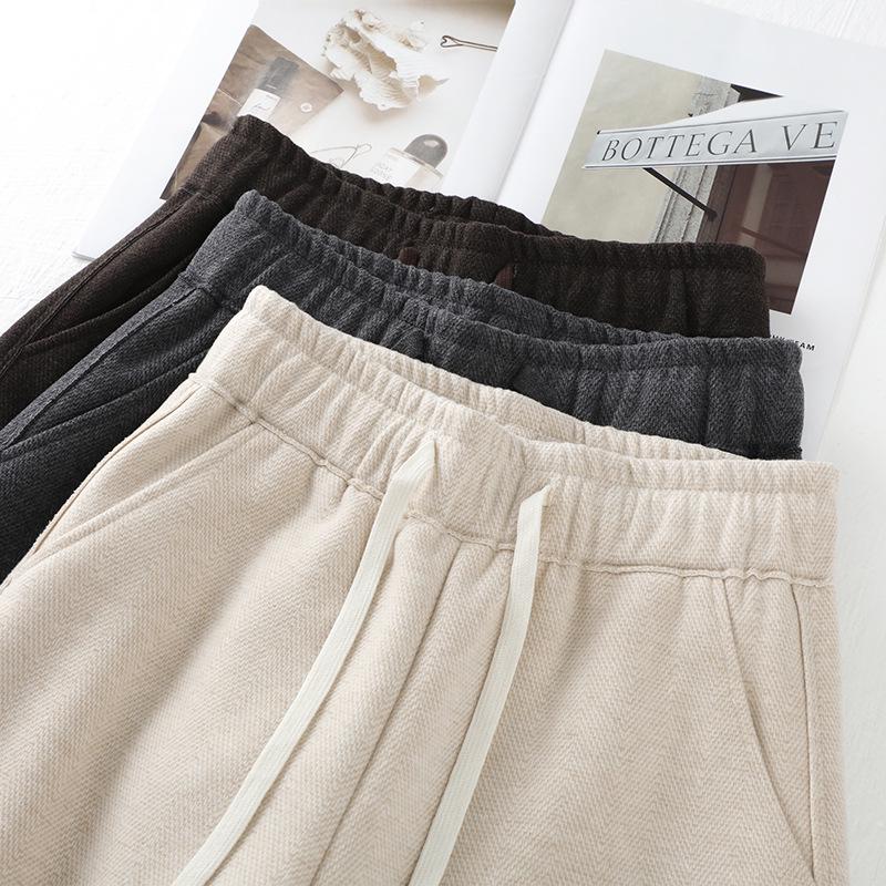 Women's High-Waisted Gray Wool Wide-Leg Pants: 2024 Fall/Winter Slimming Casual Style