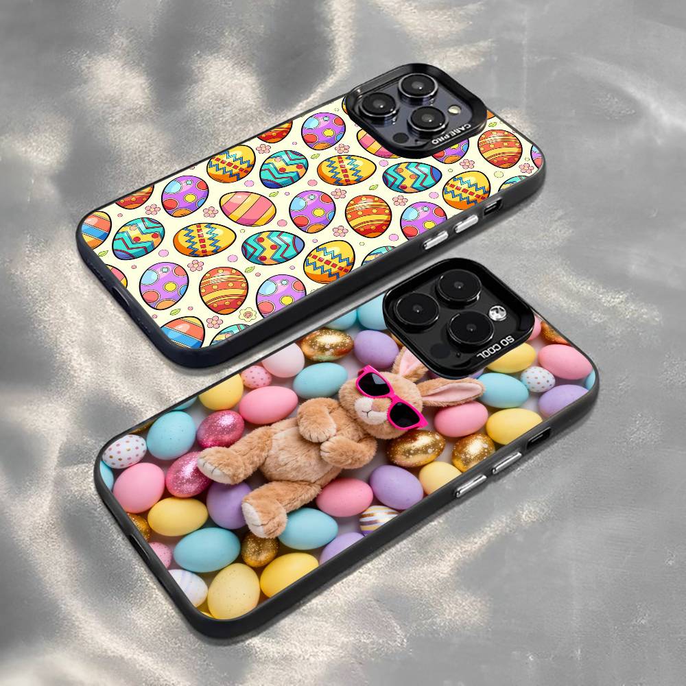 Easter Pattern Phone Case For iPhone 17,16,15,14,13,12,11 Plus,Pro Max,XS,Colorful Silver Black Cover