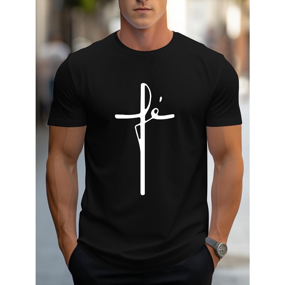 Men's Summer Fashion Casual Loose Cross Letter Pattern Printed Round Neck Short Sleeved T-shirt Top