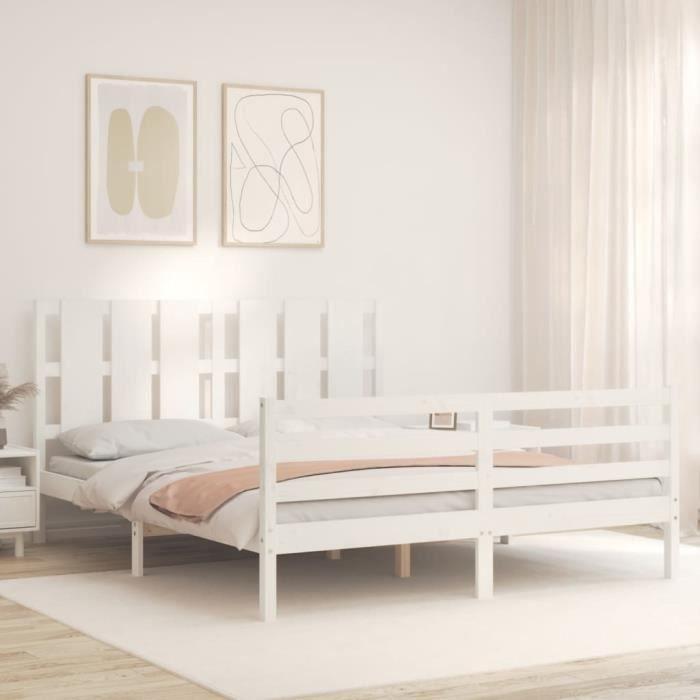 VidaXL Bed Frame with Headboard White 160x200 Cm Solid Wood 3194127