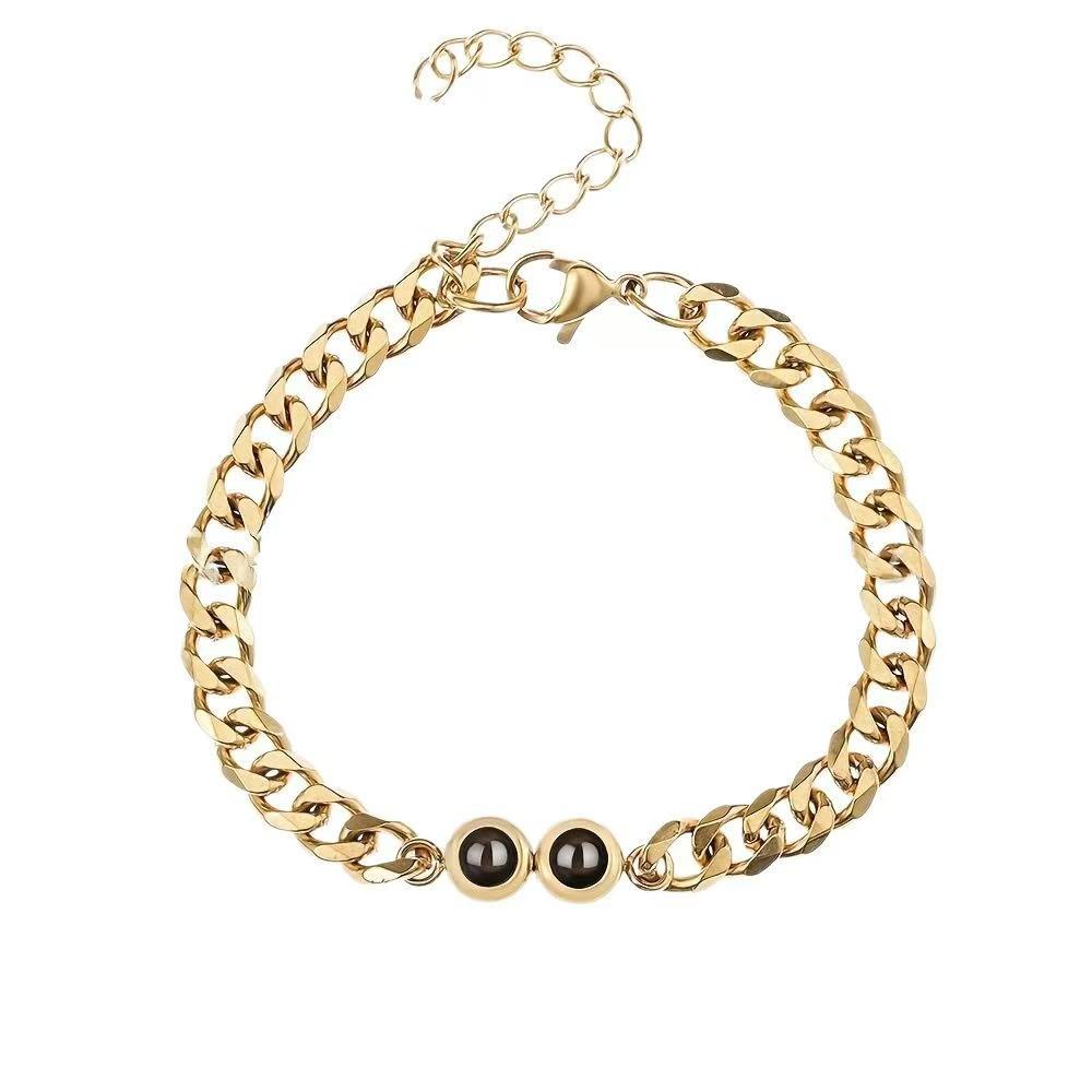 Custom 100 Languages 'I Love You' Projection Bracelet - Stainless Steel Cuban Chain Bangle for Men & Women