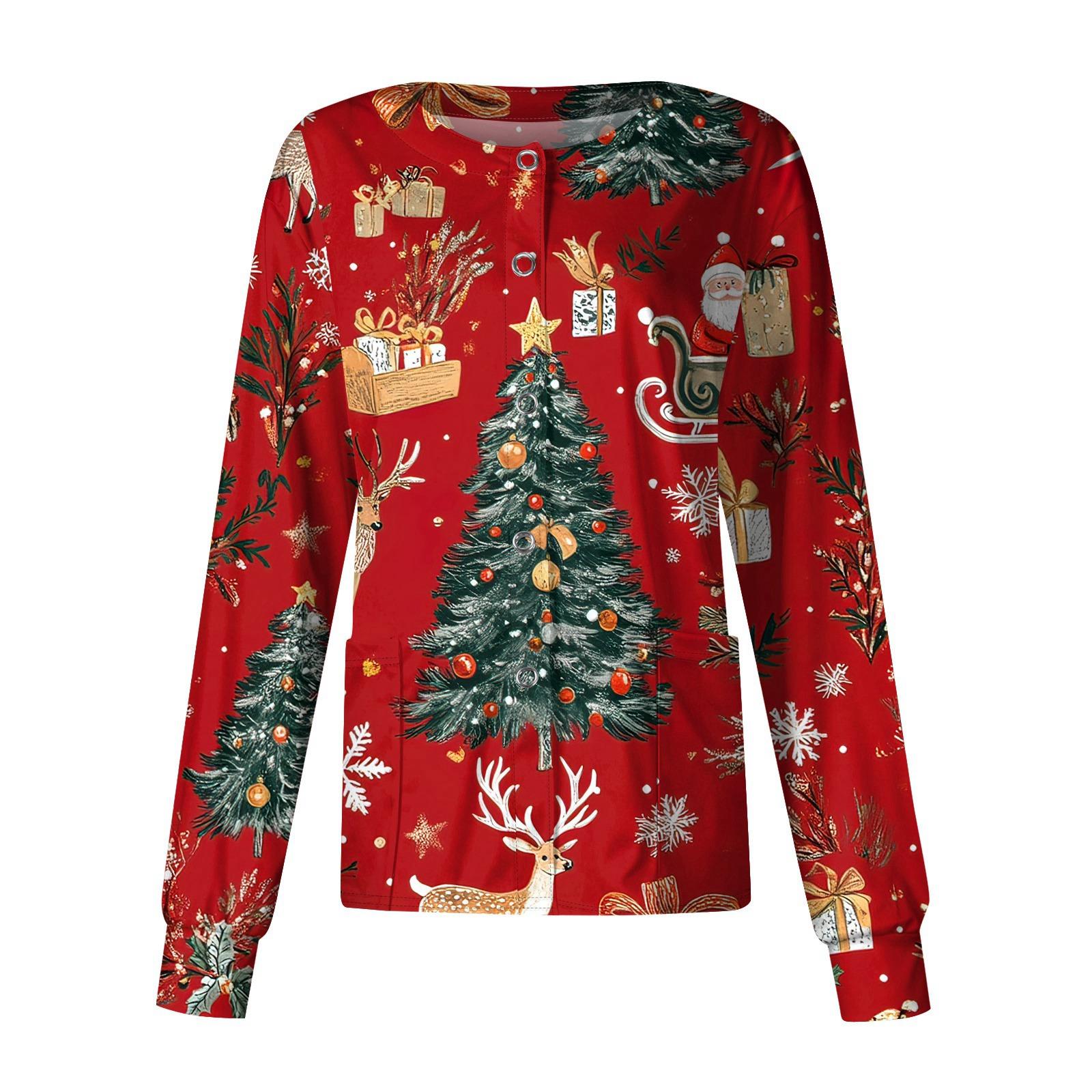 

Женский повседневный однобортный однобортный защитная одежда с рождественским принтом и длинными рукавами, кардиган, топ M