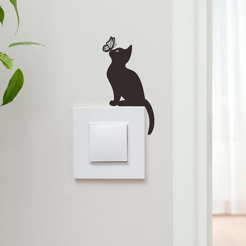1pcs Cartoon Creative Cat Butterfly Silhouette Bedroom Living Room Light Switch Stickers Decorative Wall Stickers Self-adhesive